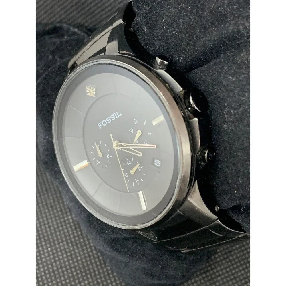 Fossil FS4344 Unisex Watch Diamond Analog Stainless Steel Black Bracelet O675